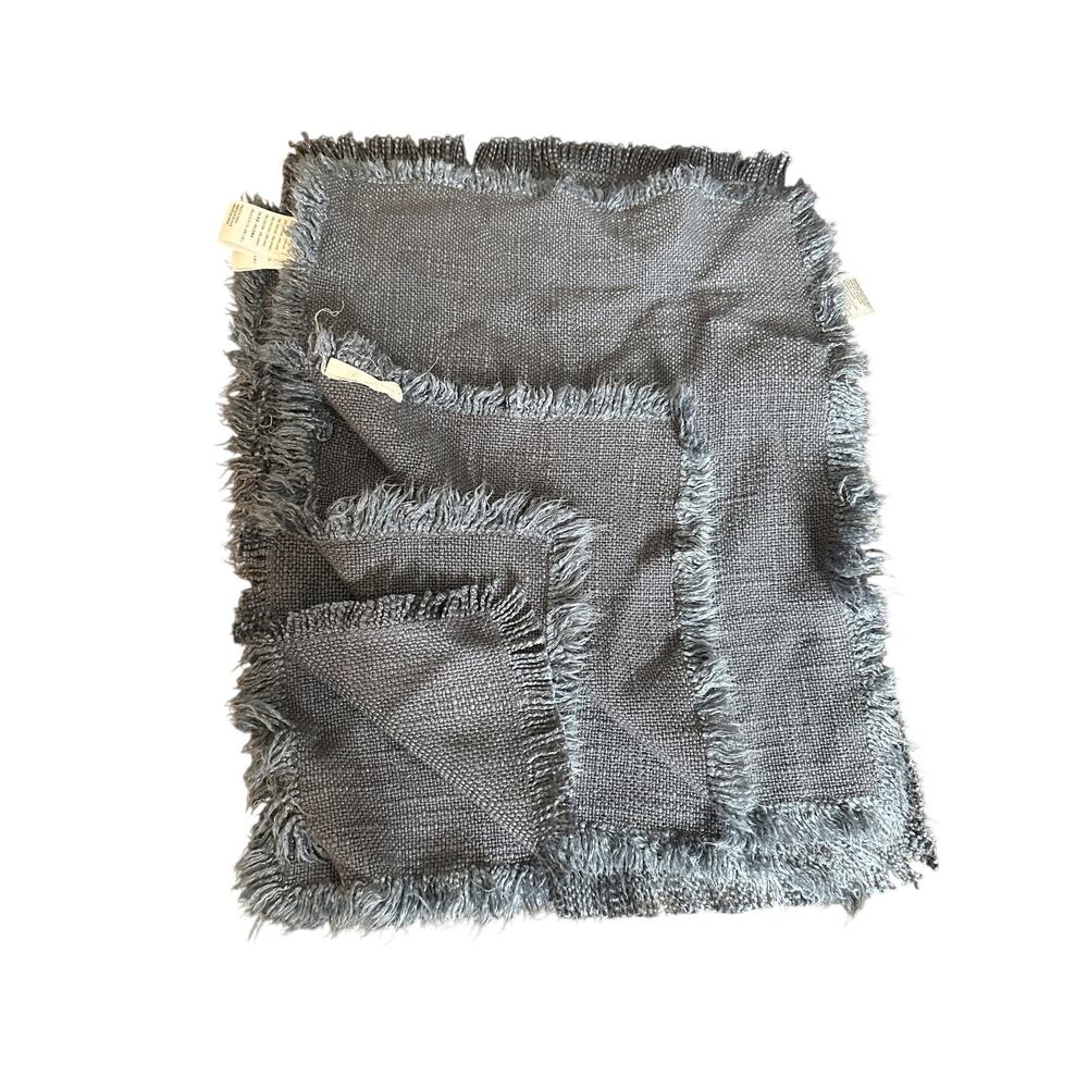 Anthropologie Linen Blend Gray Fringe Table Placemats Set of 6